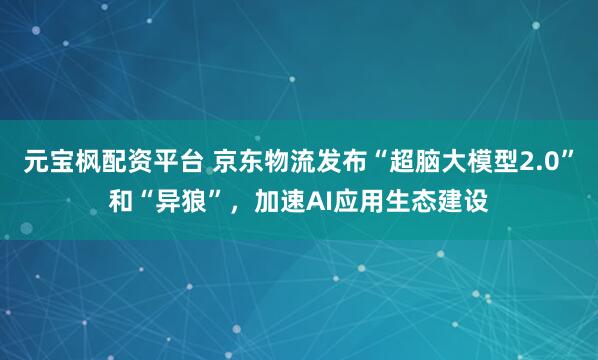 元宝枫配资平台 京东物流发布“超脑大模型2.0”和“异狼”，加速AI应用生态建设