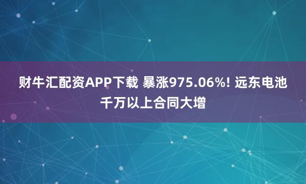 财牛汇配资APP下载 暴涨975.06%! 远东电池千万以上合同大增